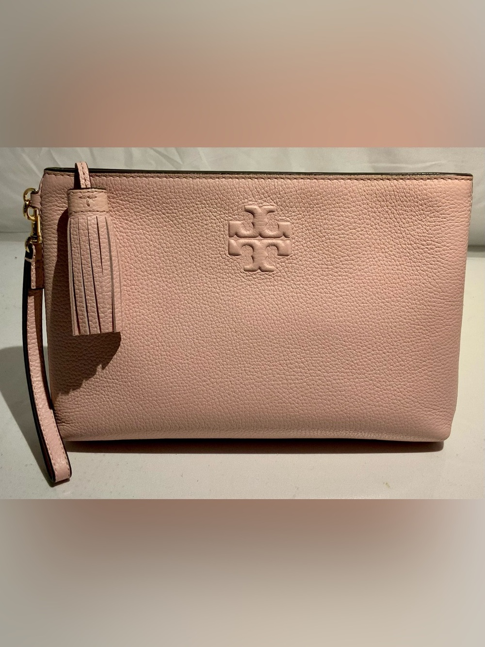 Tory Burch Blush Pebbled Leather Wristlet Clutch